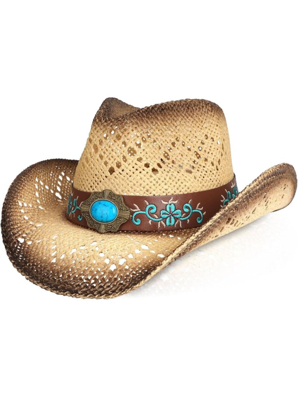 Men's Apricot Elastic Closure Straw Wide with Shapeable Brim Western Cowboy Hat